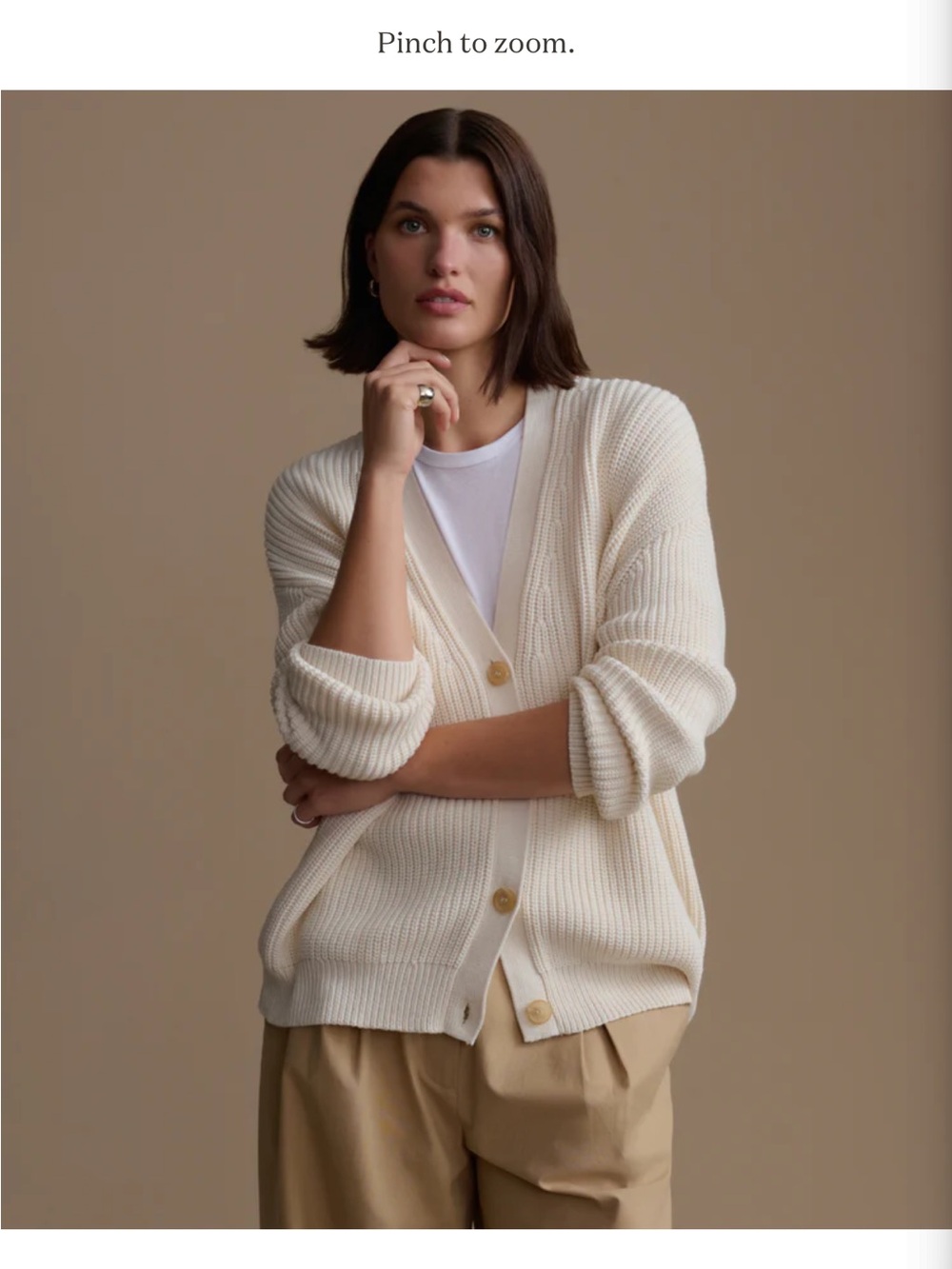 Jenni Kayne Cream Ribbed Button-Front Cardigan cotton cocoon cardigan